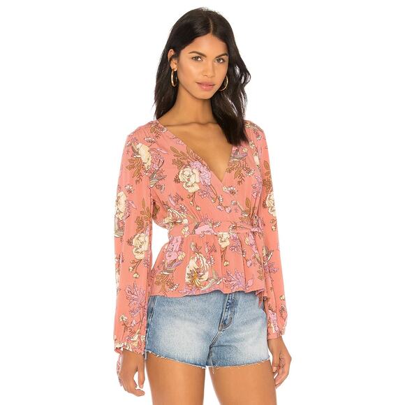 Spell & The Gypsy Pink Floral Rosa Long Sleeve Wrap Blouse Size XS - Picture 1 of 10